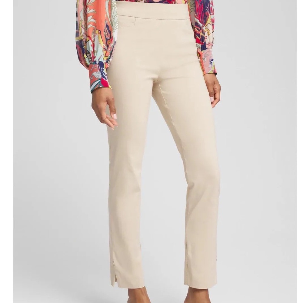 Chicos 2.5R (14) Beige Stretch‎ Straight Leg Pull On Ankle Pants Womens
